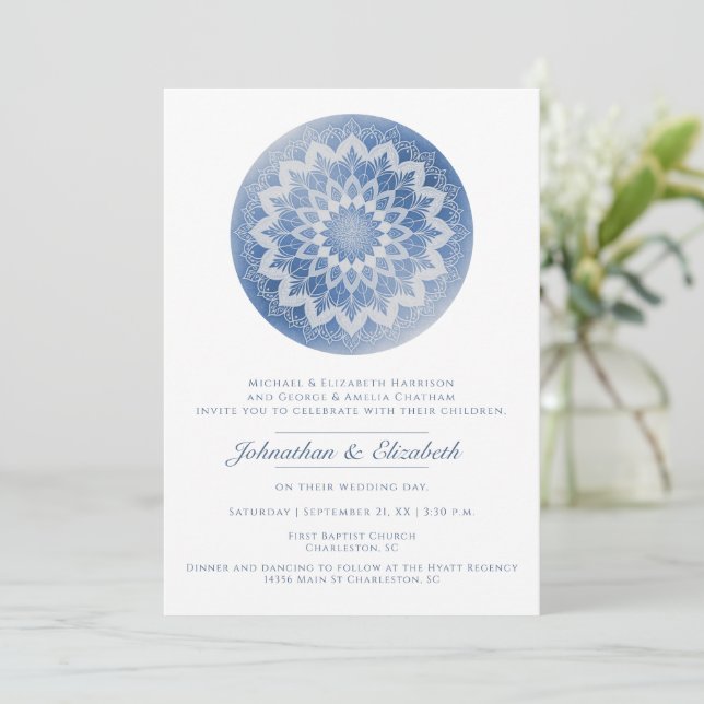 Blue Lace Mandala Wedding Inbjudningar (Stående Fram)
