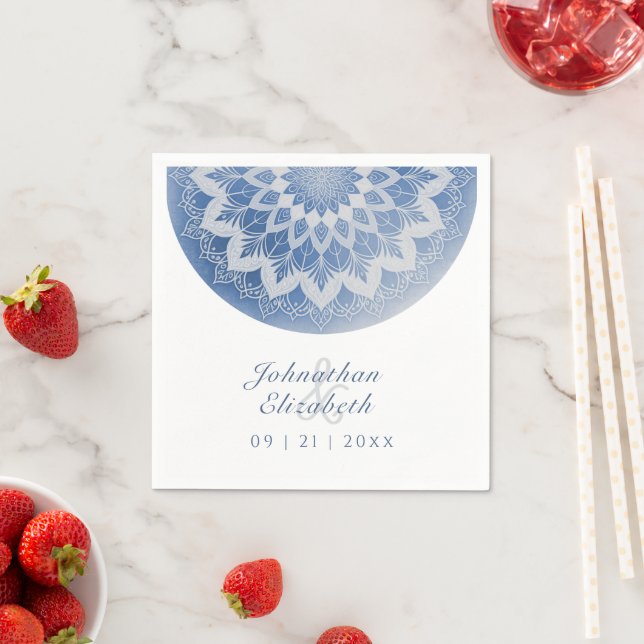 Blue Lace Mandala Wedding Napkins Pappersservett (Insitu)