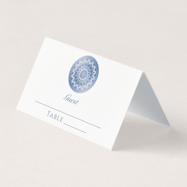Blue Lace Mandala Wedding Place Card Kort (Framsida)