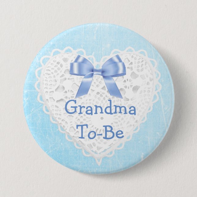 Blue Lacy Grandma to be Baby Shower-knapp Knapp (Framsida)