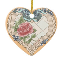 Blue Lacy Ribbon Heart-keramiskt ornament