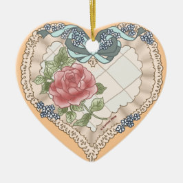 Blue Lacy Ribbon Heart-keramiskt ornament