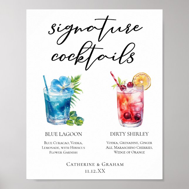 Blue Lagoon Dirty Shirley Namnteckning Cocktails M Poster (Framsidan)