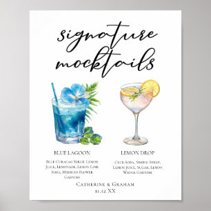 Blue Lagoon Lemon Drop Bröllops Mocktails Meny Poster