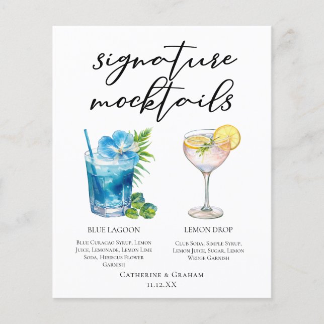 Blue Lagoon Lemon Drop Wedding Mocktails Menu (Framsida)