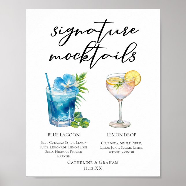 Blue Lagoon Lemon Drop Wedding Mocktails Menu Poster (Framsidan)