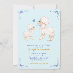 Blue Lamb Baby Sheep Boy Shower Inbjudningar