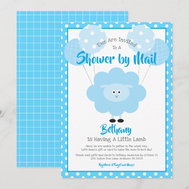 Blue Lamb Baby Shower by Mail Cute Simple Modern Inbjudningar (Fram/baksida)