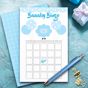 Blue Lamb Baby Shower Cute Sweet Bingo Game Card