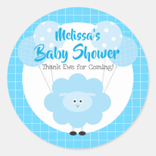 Blue Lamb Cute Modern Kawaii Sweet Boy Shower Runt Klistermärke