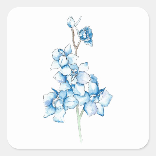 Blue Larkspur Fyrkantigt Klistermärke (Framsida)