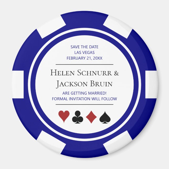 Blue Las Vegas Bröllop spara datum Poker Chip Magnet (Framsidan)