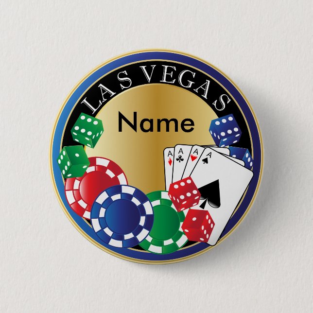 Blue Las Vegas Spelare - Dice, Cards, Poker Chip Knapp (Framsida)