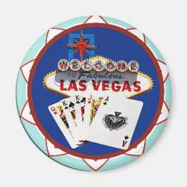 Blue Las Vegas Välkomstskyltsskylt Poker Chip Magnet