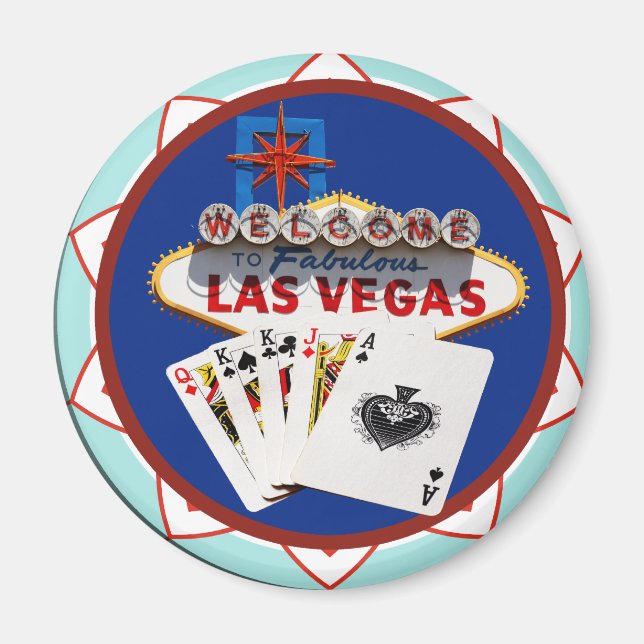 Blue Las Vegas Välkomstskyltsskylt Poker Chip Magnet (Framsidan)