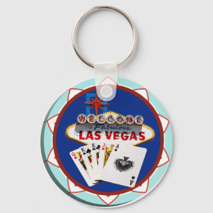 Blue Las Vegas Välkomstskyltsskylt Poker Chip Nyckelring