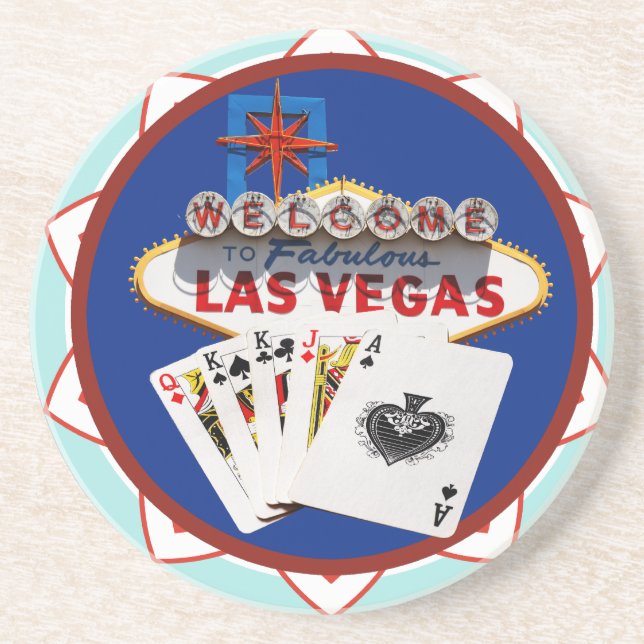 Blue Las Vegas Välkomstskyltsskylt Poker Chip Underlägg (Framsidan)