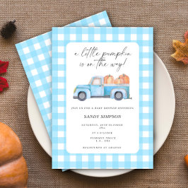 Blue Lastbil A Little Pumpkin Fall Baby Shower Inbjudningar