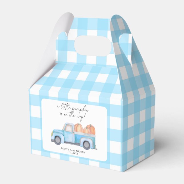 Blue Lastbil A Little Pumpkin Fall Baby Shower Presentaskar (Framsidan Sidan)
