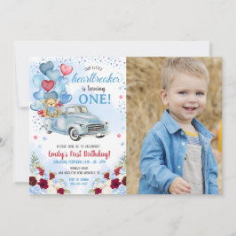 Blue Lastbil Bear Birthday Photo Little Heartbryta Inbjudningar