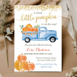 Blue Lastbil Pumpkin är på väg till babyduschen Inbjudningar