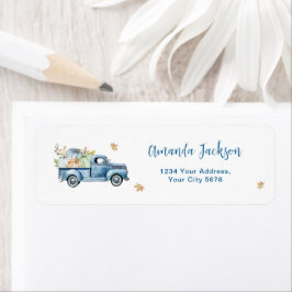 Blue Lastbil Pumpkin Baby Shower Adress Returadress Etikett