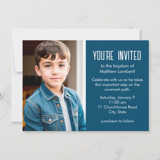 Blue Latter-day Saint Child Photo Baptism Inbjudningar (Framsida)