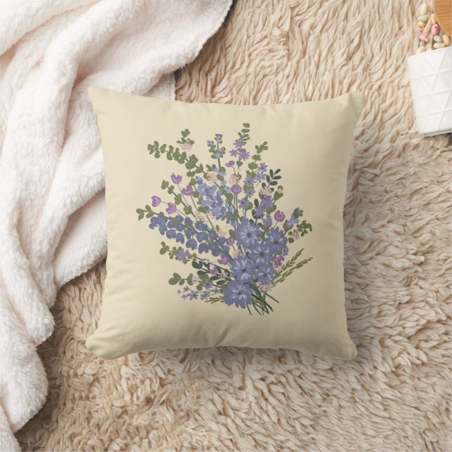 Blue Lavender Blommigt Bouquet Dekorativ kudde (Filt)