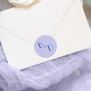 Blue Lavender Modern Monogram Bröllop Runt Klistermärke