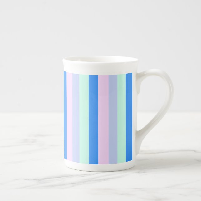 Blue, Lavender, Rosa & Pastel Mint Grönt Rand Benporslin Mugg (Höger)
