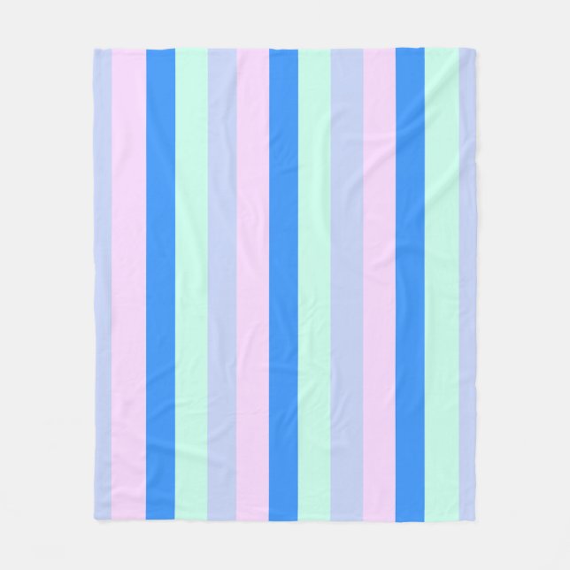 Blue, Lavender, Rosa & Pastel Mint Grönt Rand Fleecefilt (Framsidan)