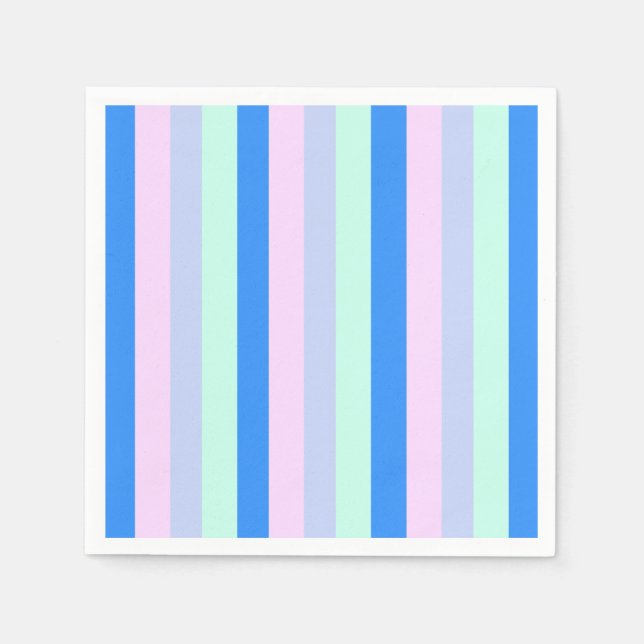 Blue, Lavender, Rosa & Pastel Mint Grönt Rand Pappersservett (Framsidan)