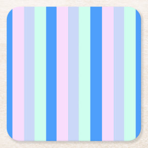 Blue, Lavender, Rosa & Pastel Mint Grönt Rand Underlägg Papper Kvadrat