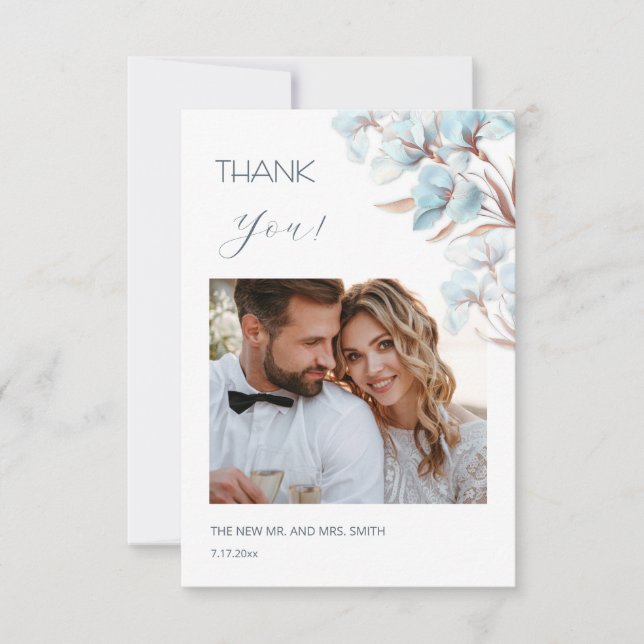 Blue Layered Flowers Wedding Thank You Card Tack Kort (Framsida)