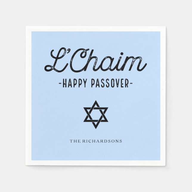 Blue L'Chaim Lycklig Passover i Trendig Typografi Pappersservett (Framsidan)