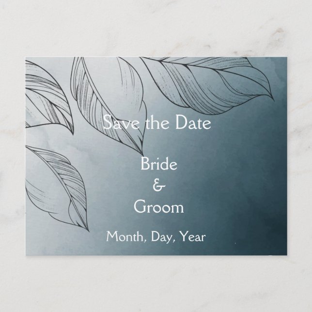  Blue Leaves Botanical Foliage Save the Date Meddelande Vykort (Framsida)