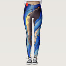 BLUE LEGGINGS W/ JAPANESE FISH