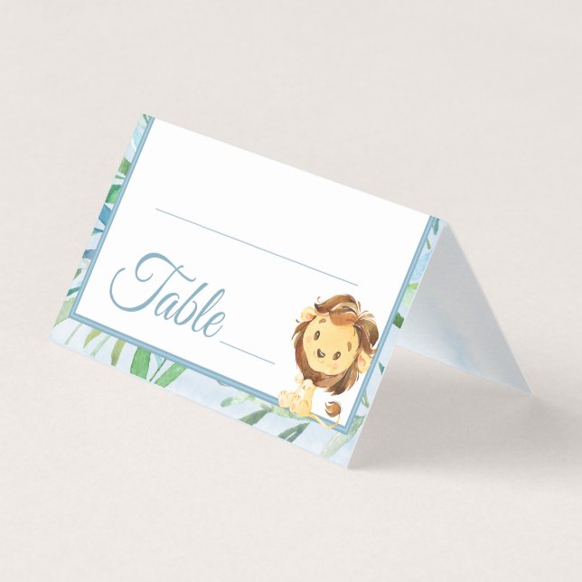 Blue Lejon Boy's Baby Shower Birthday Bordsnummer Kort (Framsida)