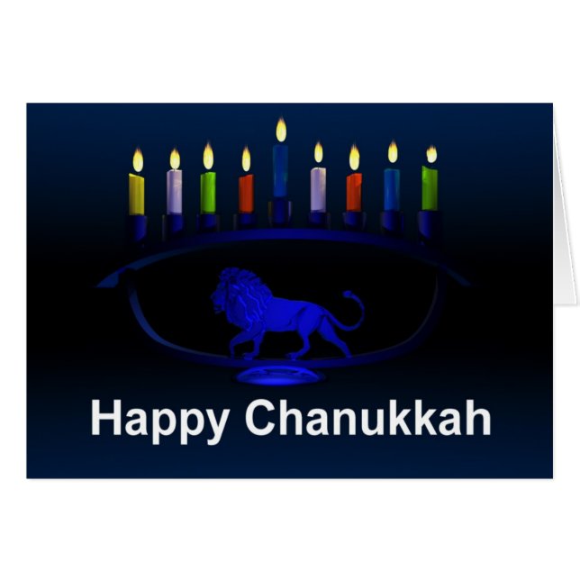 Blue Lejon Menorah Hälsningskort (Framsidan Horizontal)