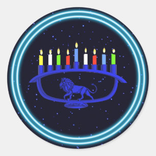 Blue Lejon Menorah Runt Klistermärke