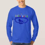 Blue Lejon Menorah Tee<br><div class="desc">Den har en lejon Chanukkah-menorah med alla åtta ljus och schampasbränningen. Chanukkah är Ljus festival mitt i vintern.</div>