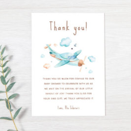 Blue Leksak Airplan Boy Baby Shower Tack Kort