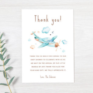 Blue Leksak Airplan Boy Baby Shower Tack Kort