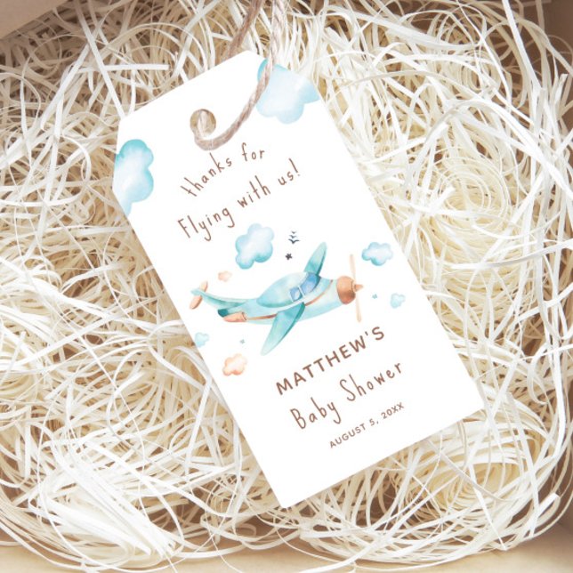 Blue Leksak Airplan Boy Baby Shower Tack Presentetikett (Skapare uppladdad)