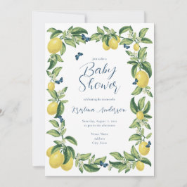 Blue & Lemon Citrus Butterfly Baby Shower Inbjudningar