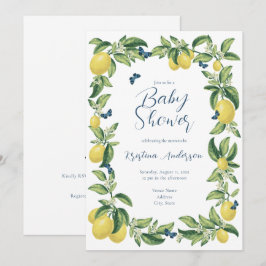 Blue & Lemon Citrus Butterfly Baby Shower Inbjudningar