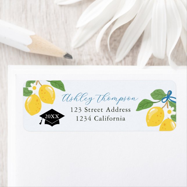 Blue Lemon Citrus Graduation Party Label Returadress Etikett (Insitu)
