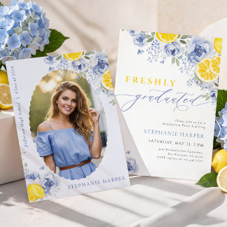 Blue Lemon Freshly Graduated Invitation Inbjudningar