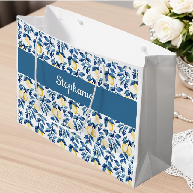 Blue Lemon Watercolor Monogram Name Large (Skapare uppladdad)