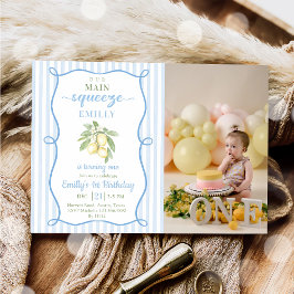Blue Lemonade Birthday Photo Invitation Inbjudningar